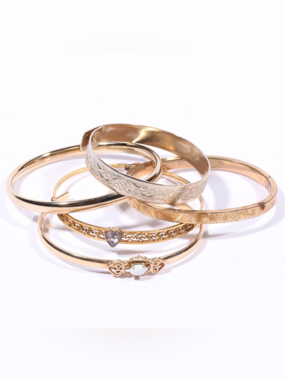 Vintage group of gold filled baby bangle and cuff bracelets including Krementz